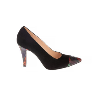 Pantofi femei piele 1721-167 negru piele întoarsă+print color